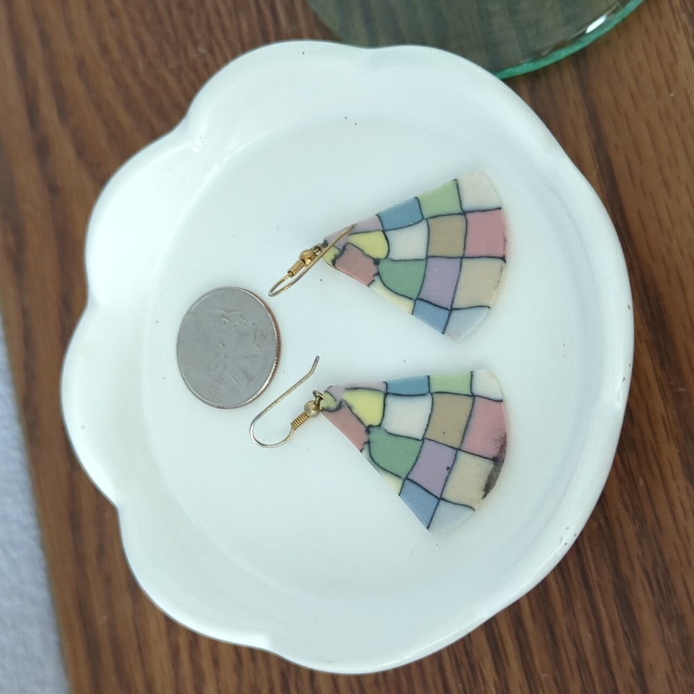 Pretty Ceramic Pastel Checkerboard Earrings - Picture 5 of 6